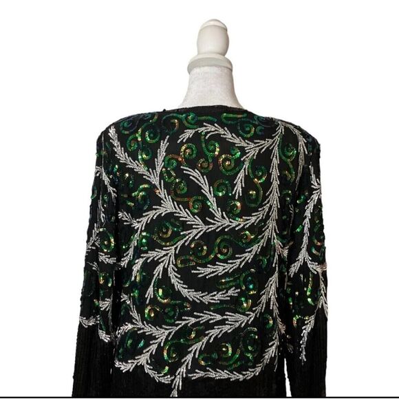 Jean for Joseph Le Bon Silk Sequin Beaded Dress Long Sleeve Evening Wear Vtg L - Picture 5 of 11